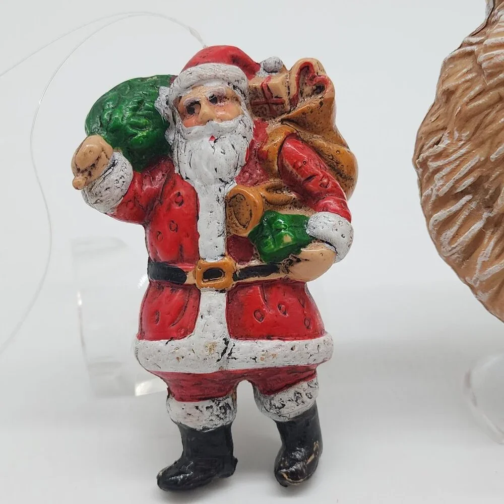 Vintage Blow Mold Rustic Primitive Figures Santa Claus Christmas Ornaments 3" - Picture 2 of 7